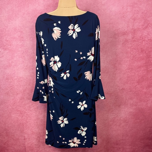 144. Lauren Ralph Lauren Floral Bell Sleeve Ruched Dress Size 10 - Picture 3 of 7